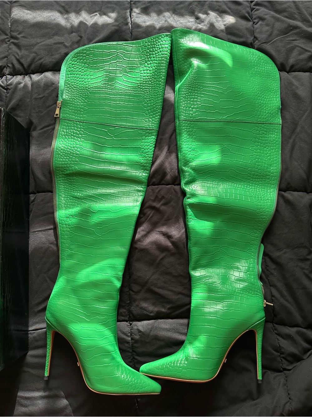Jennifer Le Green Croc-Embossed Over-the-Knee Boots